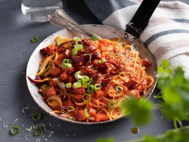 One pot pasta med chorizo