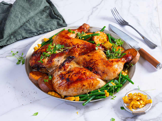 Ovnsbakt flatbird med søtpotet og mais