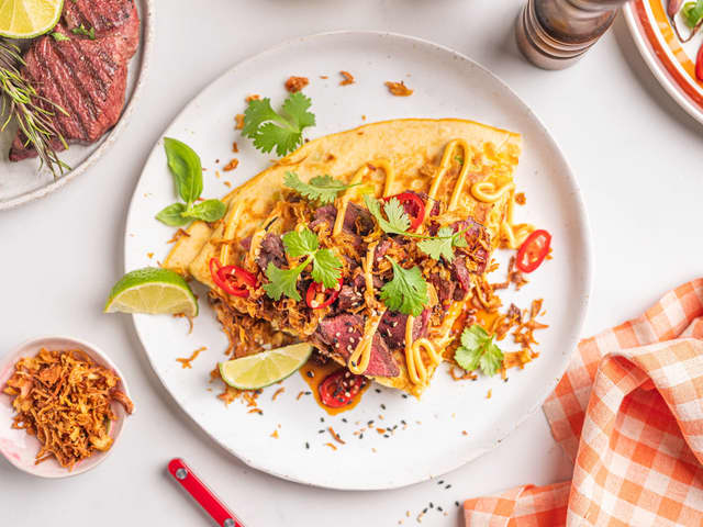 Okonomiyaki med grillet reinsdyr