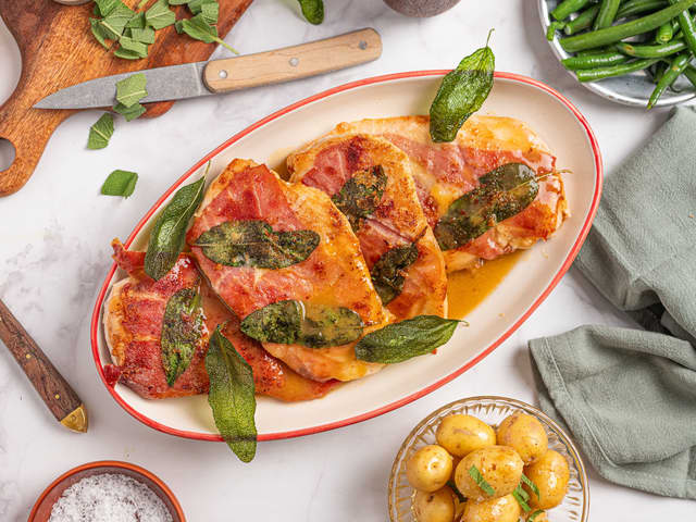 Kylling saltimbocca med spekeskinke og salvie