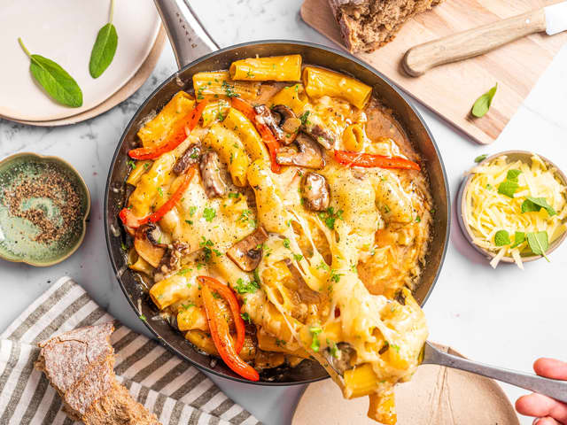 Pastagrateng med biff