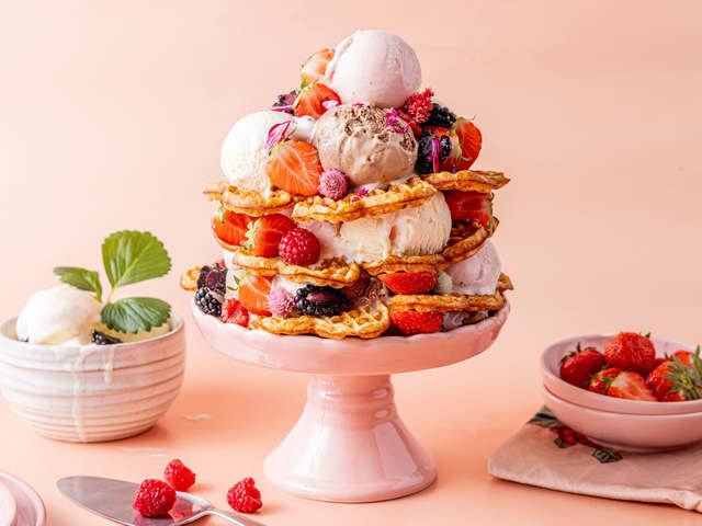 Vaffeltårn med iskrem
