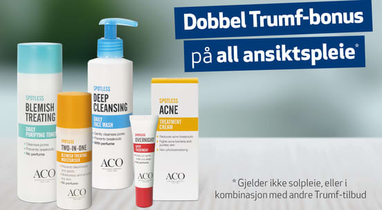 Et utvalg av produkter for ansiktet oppstilt på en rekke