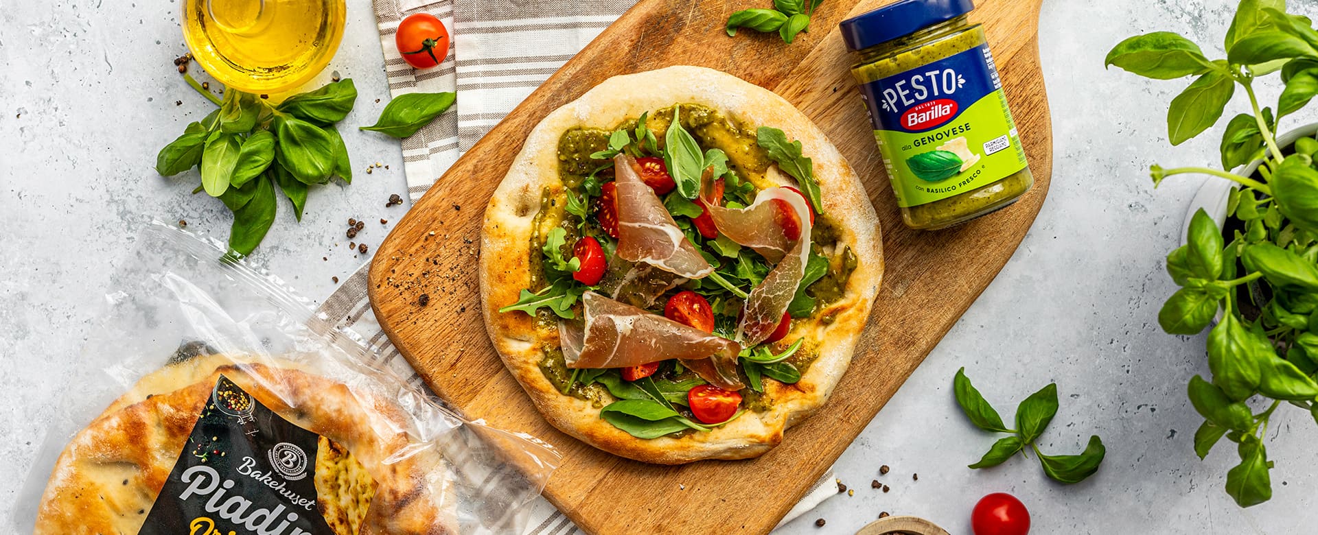 Bakehuset Piadina-brød med pesto og spekeskinke