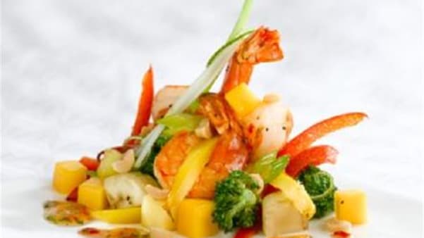 Scampi med koriander-chilisaus Scampi med koriander-chilisaus