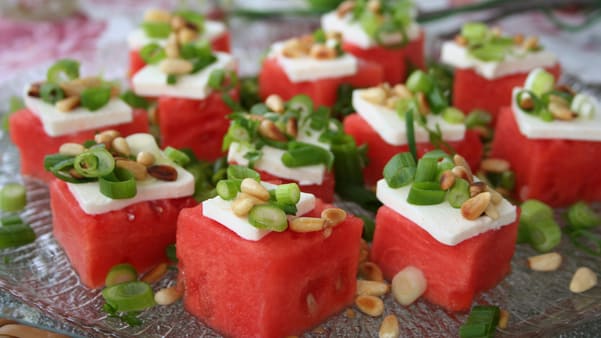 Tapas med vannmelon og fetaost Tapas med vannmelon og fetaost