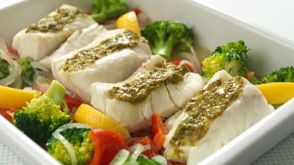 Ovnsbakt torsk med pesto Ovnsbakt torsk med pesto