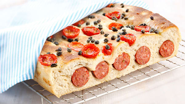 Pølsefocaccia Pølsefocaccia