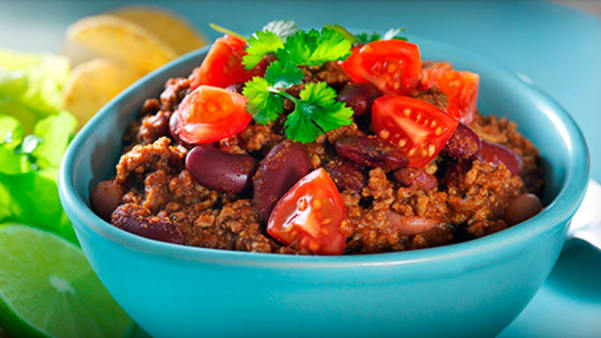 Chili con carne med kjøttdeig og bønner Chili con carne med kjøttdeig og bønner
