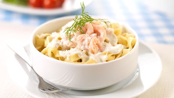 Pasta med reker og ostesaus Pasta med reker og ostesaus