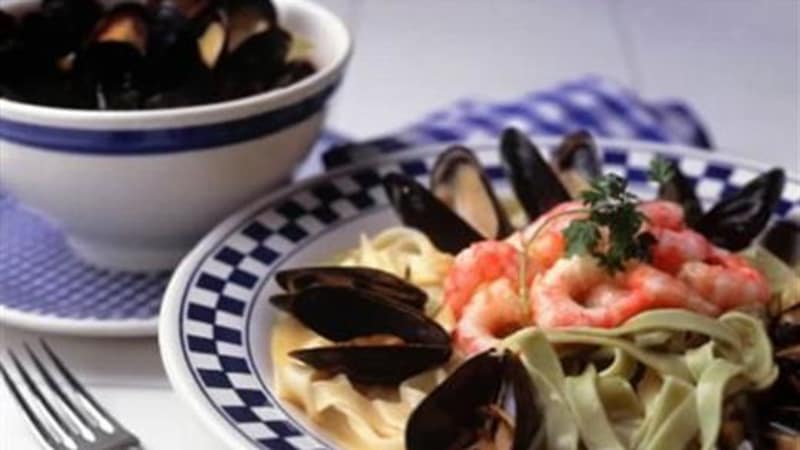 Spaghetti med blåskjell og reker