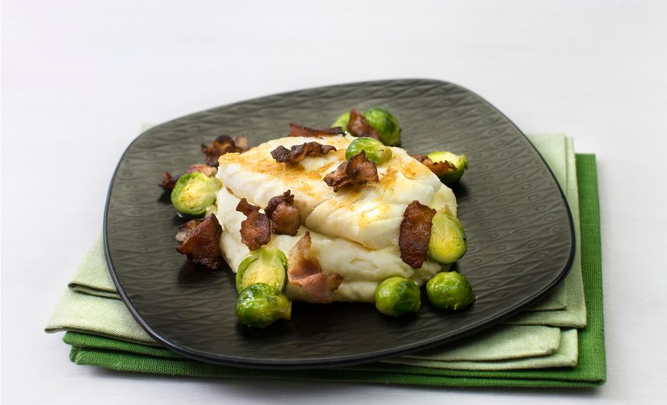 Stekt torsk med bacon og potetmos Stekt torsk med bacon og potetmos