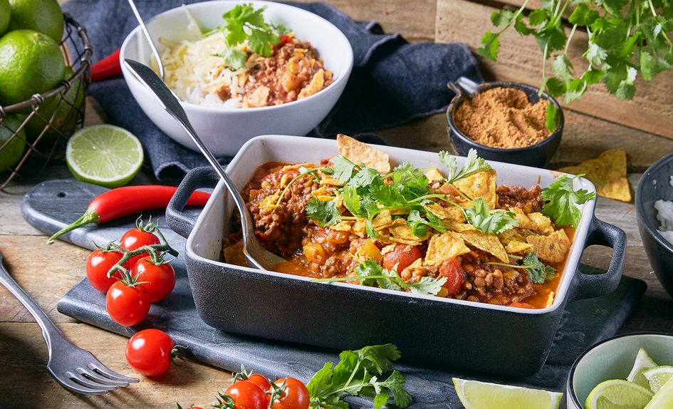 Tacogryte med bønner og tomat Tacogryte med bønner og tomat