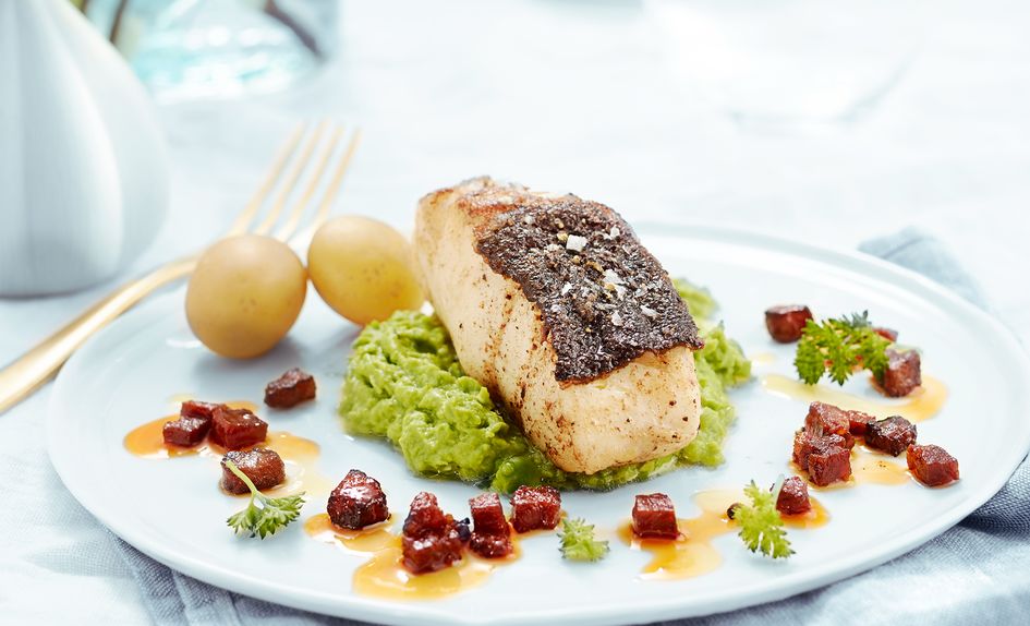 Stekt skrei med chorizo Stekt skrei med chorizo
