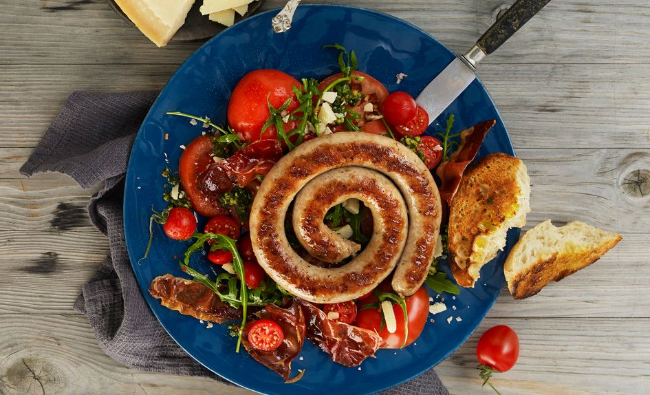 Salsicciapølse med sprø spekeskinke Salsicciapølse med sprø spekeskinke