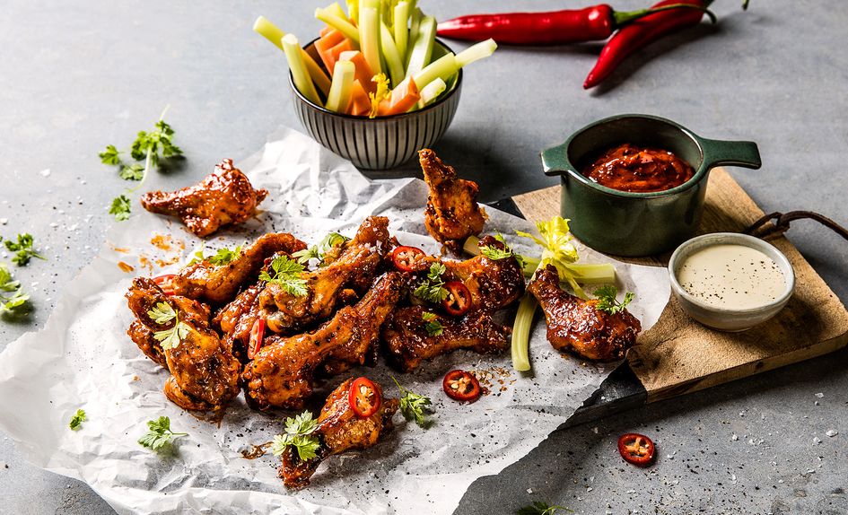 Chilimarinerte buffalo wings med bluecheese dip Chilimarinerte buffalo wings med bluecheese dip