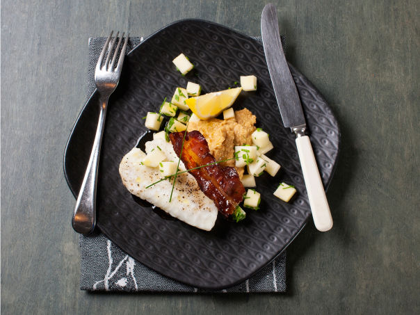 Ovnsbakt torsk med bacon Ovnsbakt torsk med bacon