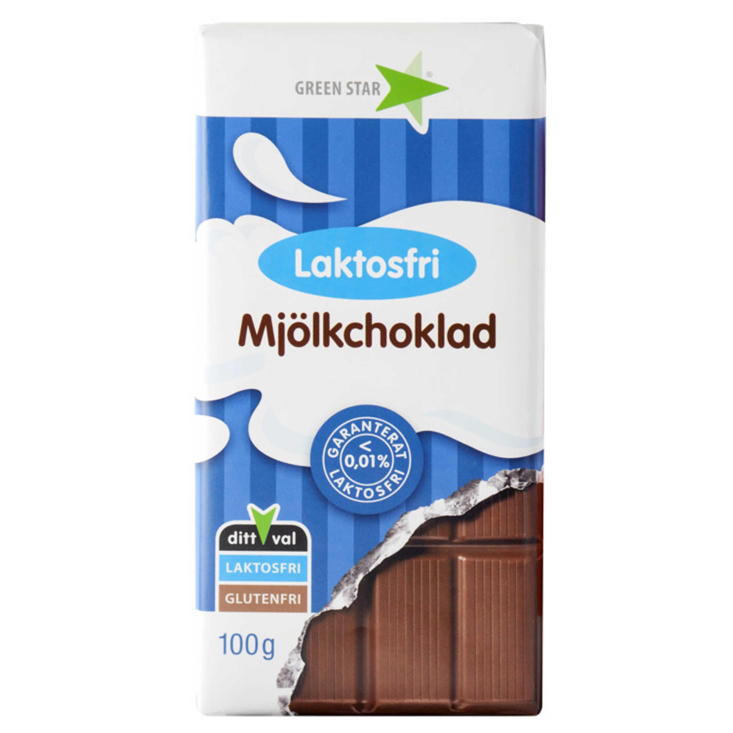 Melkesjokolade Laktosefri 100g Green Star Meny.no