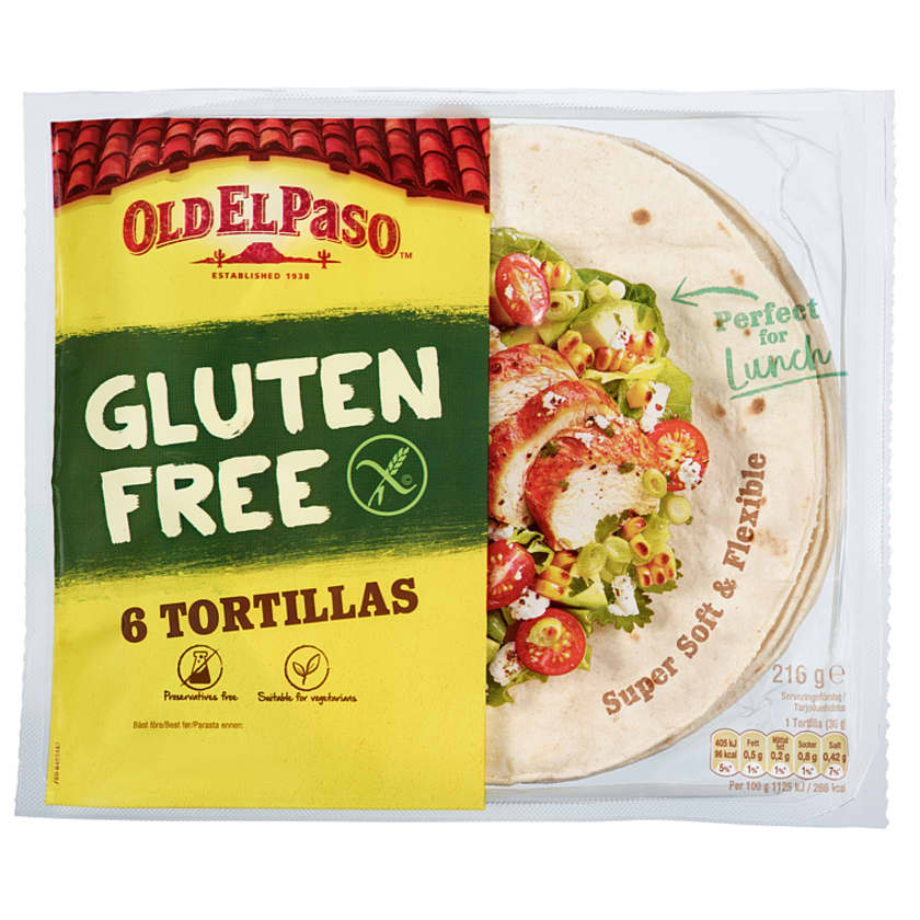 Tortillas Medium glutenfri 6stk 216g Old El Paso Meny.no