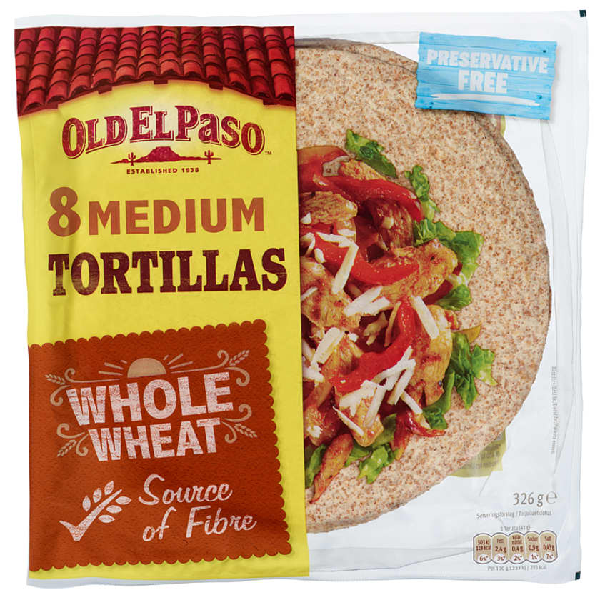 Tortillas Whole Wheat 8stk 326g Old El Paso Meny.no