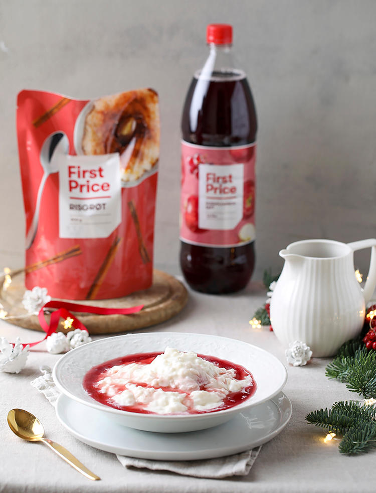 Riskrem med First Price risgrøt og rød saft