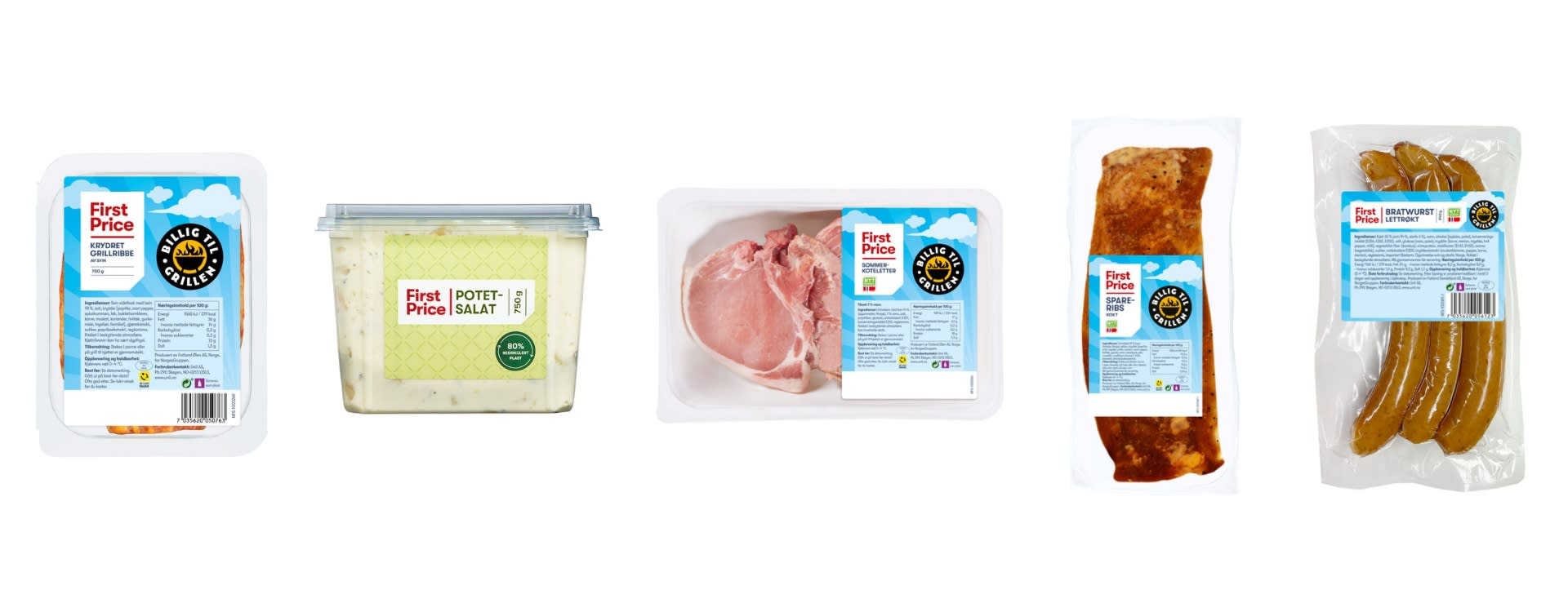 Produktbilder av grillmat fra First Price.