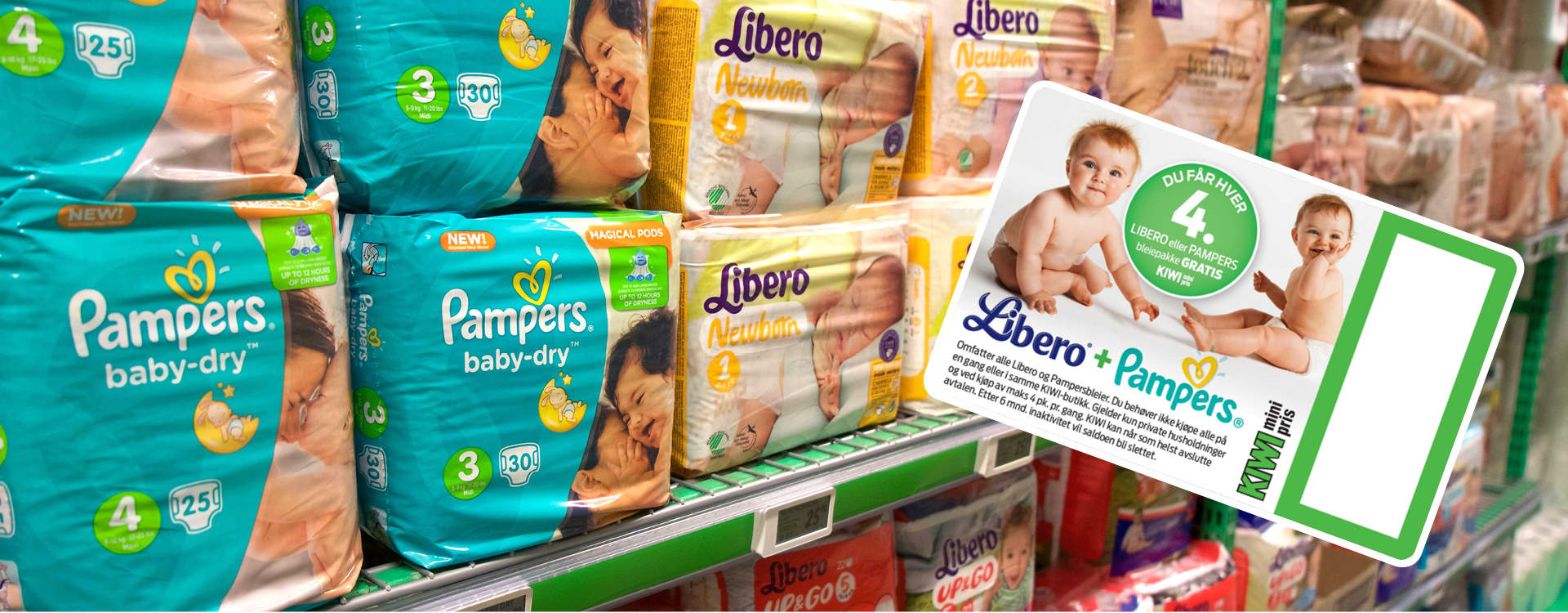 Mange kjøper bleier i forbindelse med en babyshower. Husk å registrere et bleiekort også, så er de vordende foreldrene allerede i gang med sparingen!
