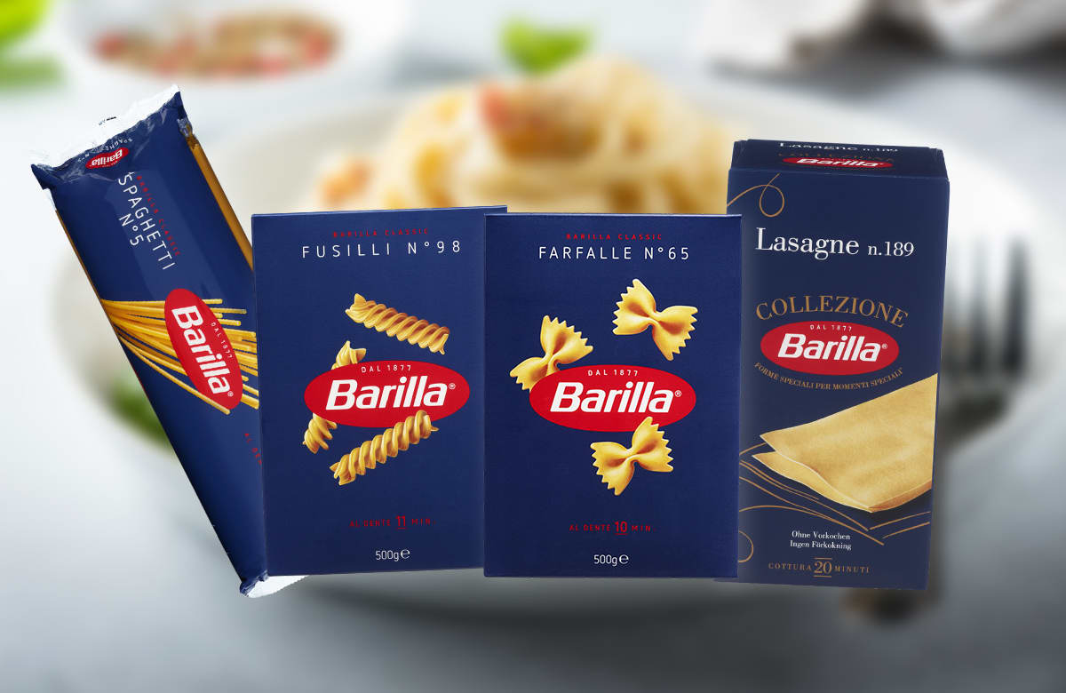 Barilla spaghetti, fusilli, farfalle og lasagneplater