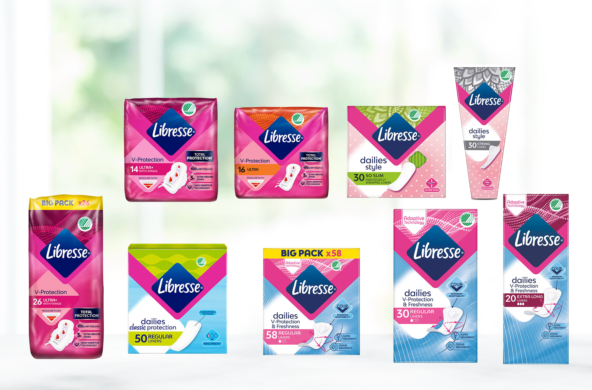 Hos KIWI finner du beskyttelse fra Libresse til enhver fase av menstruasjonssyklusen.