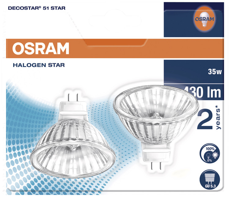 Halogenpære Mr16 35w 12v Gu5,3 2stk Osram