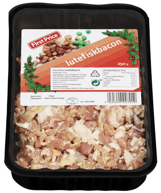Lutefiskbacon i Biter 250g First Price