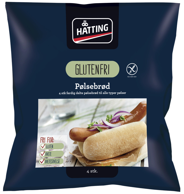 Pølsebrød glutenfri 4stk 260g Hatting