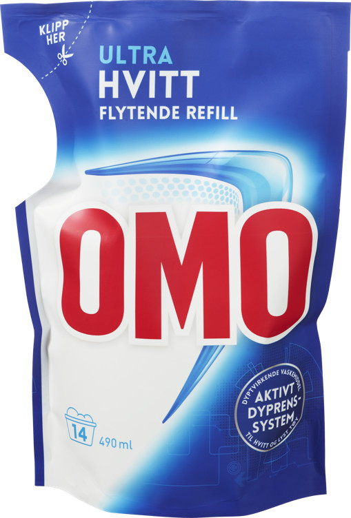 Omo Ultra Hvitt Flytende 490ml Refill