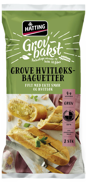 Hvitløksbaguetter Grove 350g Hatting