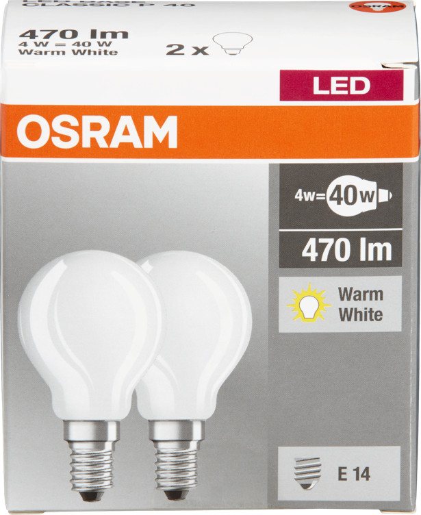 Lyspære Led Clp40 Matt E14 2pk Osram