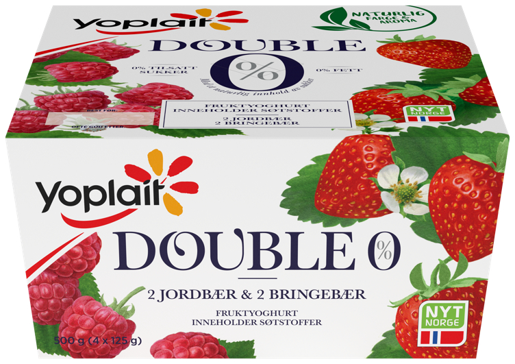 Yoplait Double Jordbær&Bringebær 4x125g