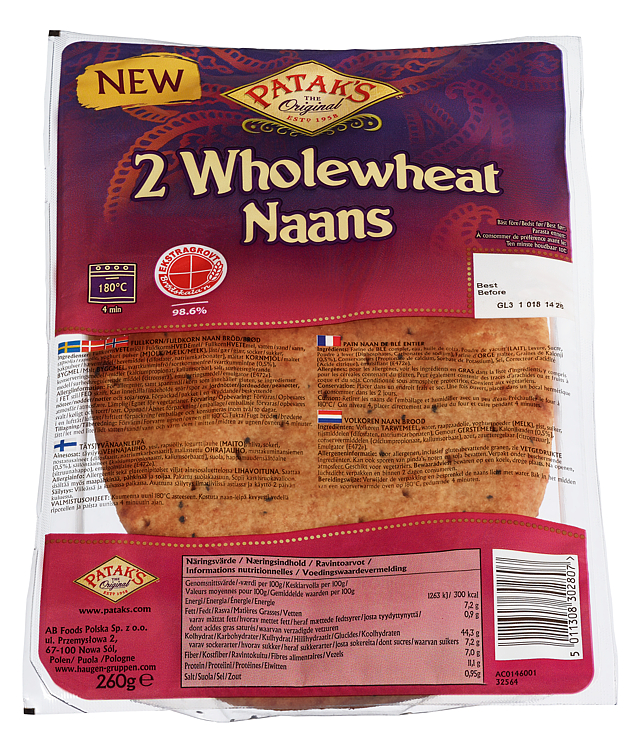 Naanbrød Fullkorn 260g Patak's