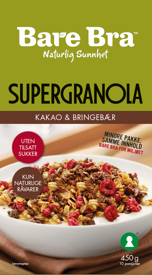 Supergranola Kakao&Bringebær 450g Bare Bra