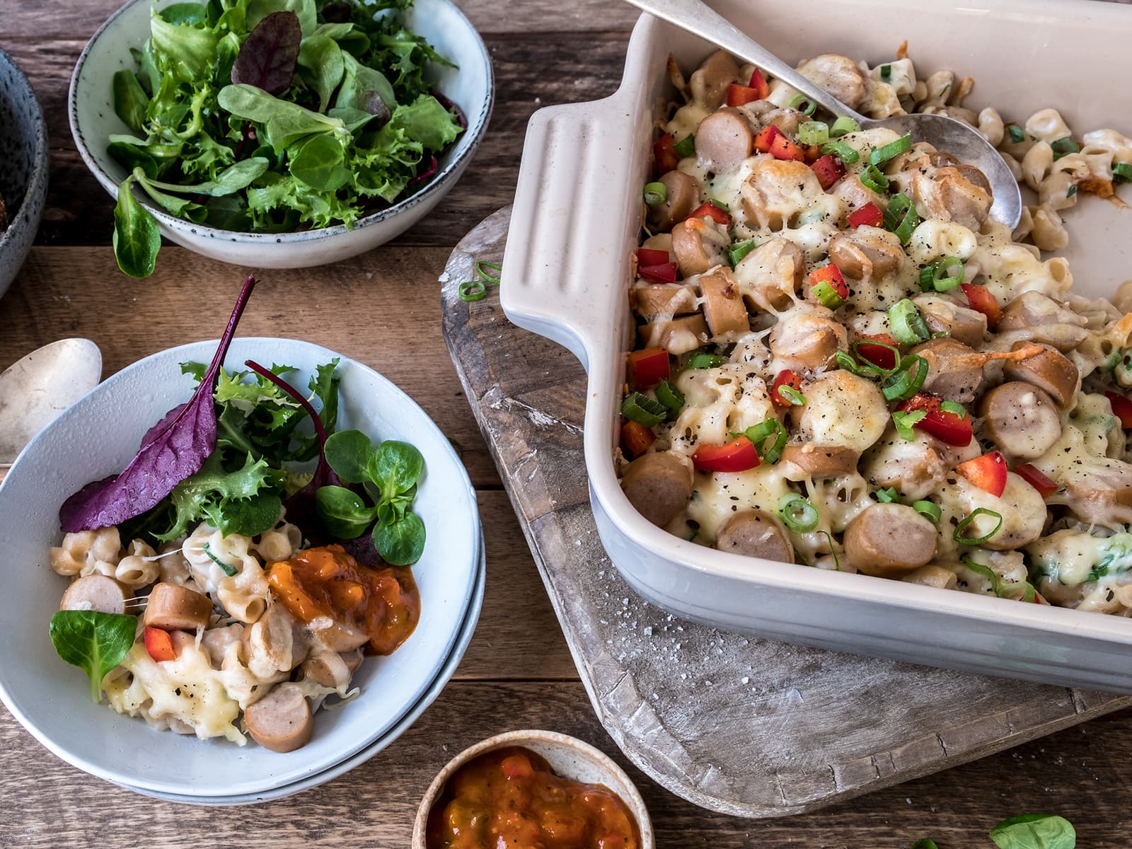 Pølsegrateng med grønnsaker