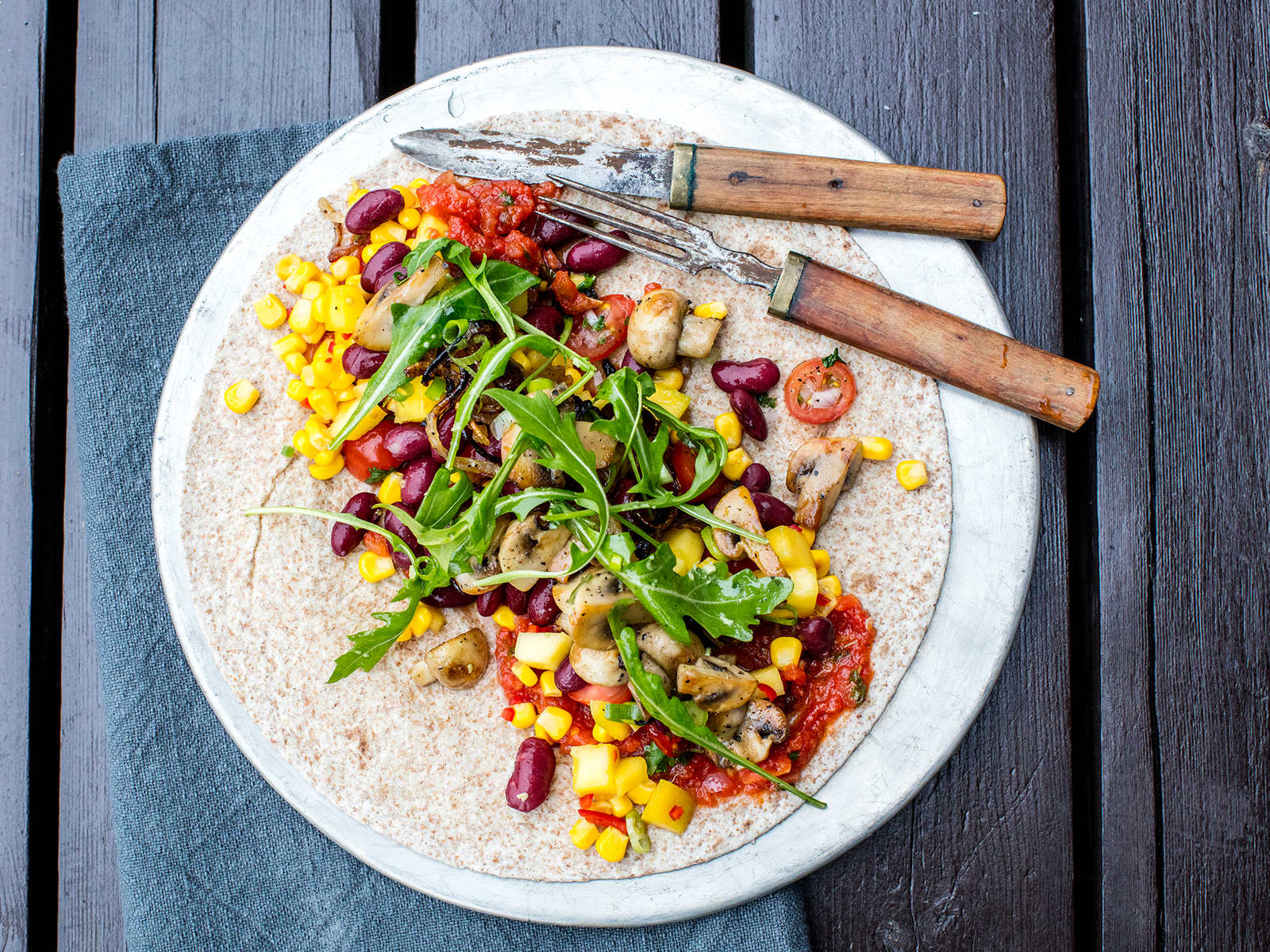 Vegetartaco med sopp og bønner