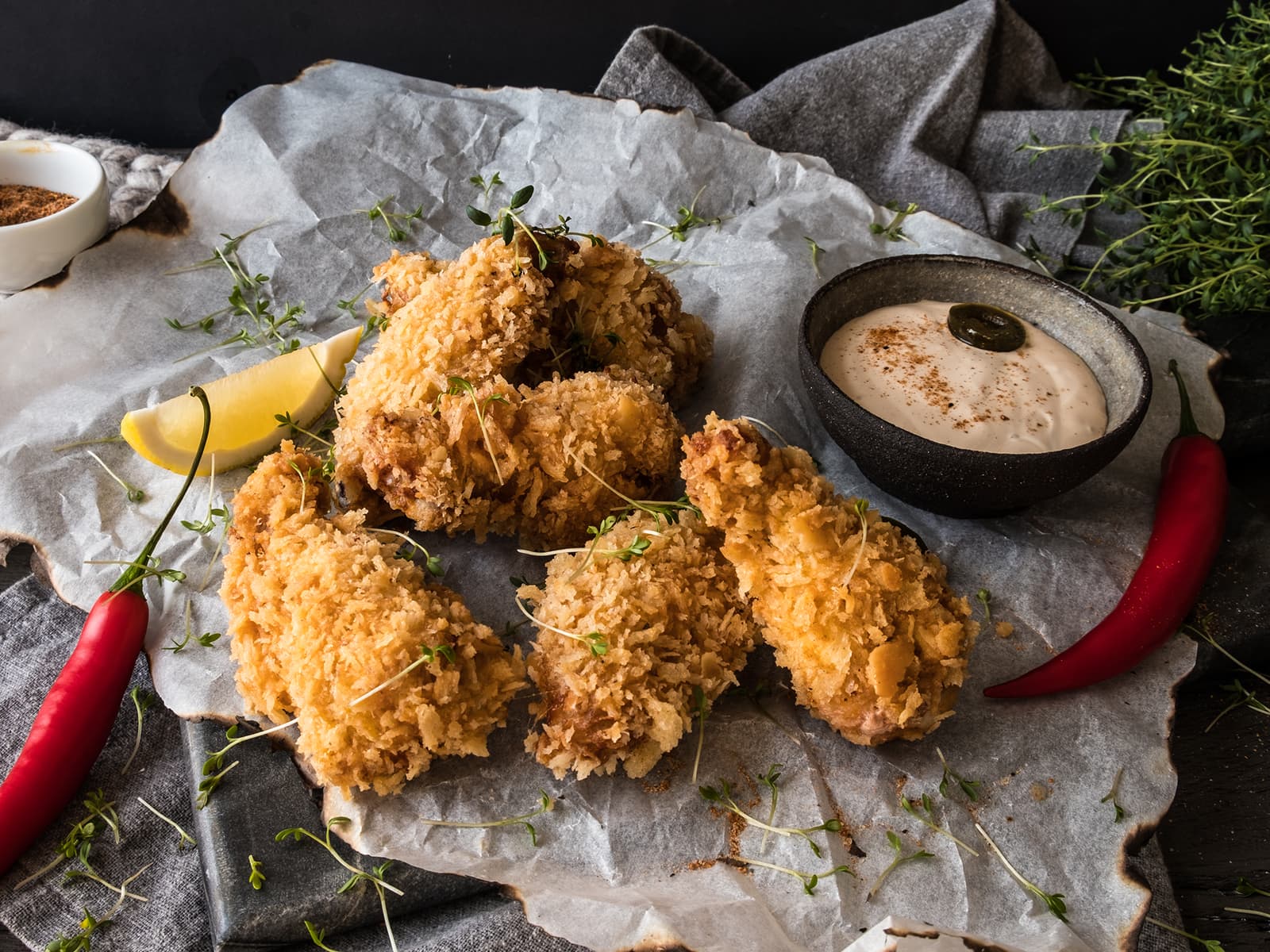 Fried chicken med chilimajones