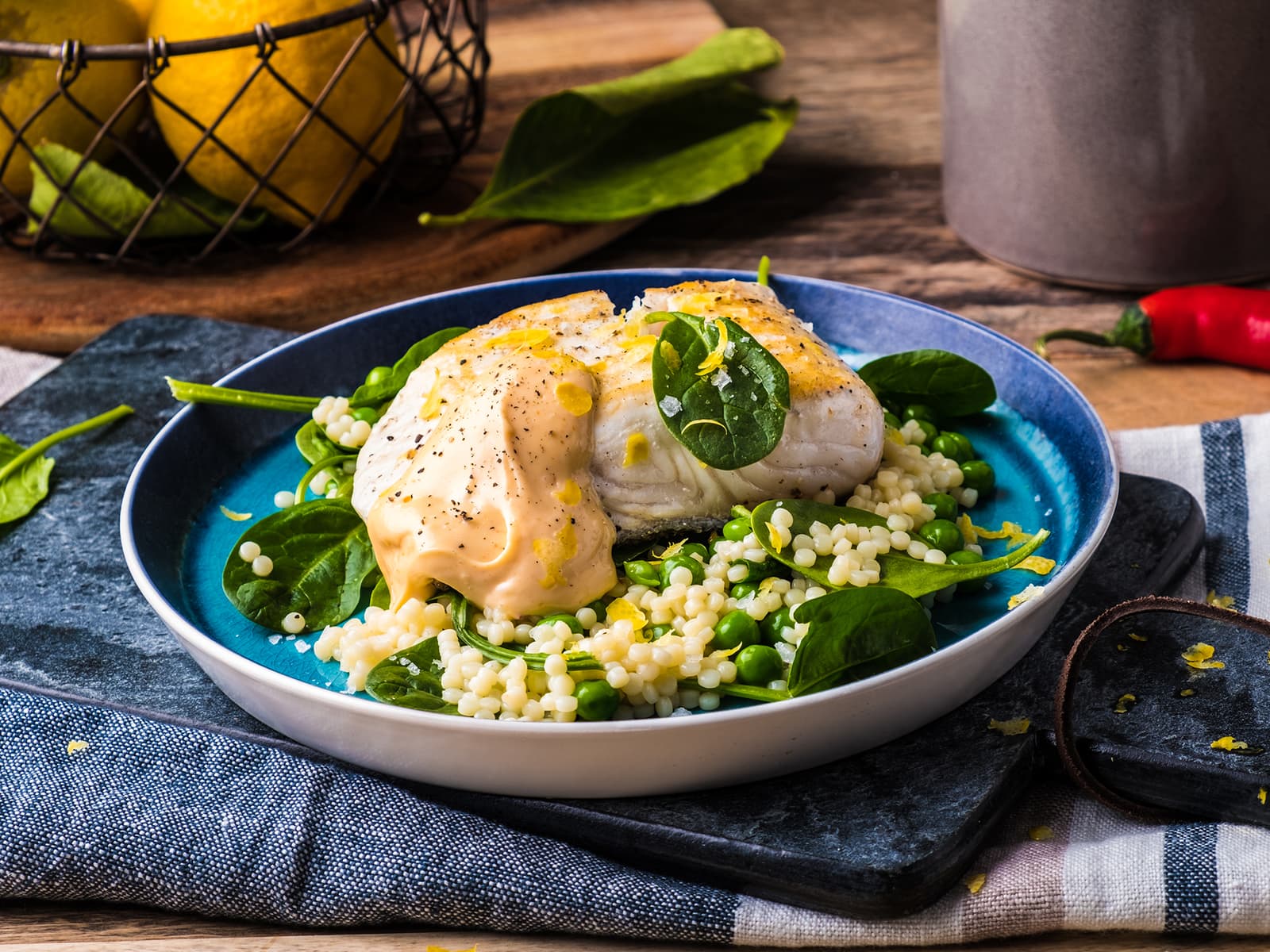 Ovnsbakt kveite med couscous salat