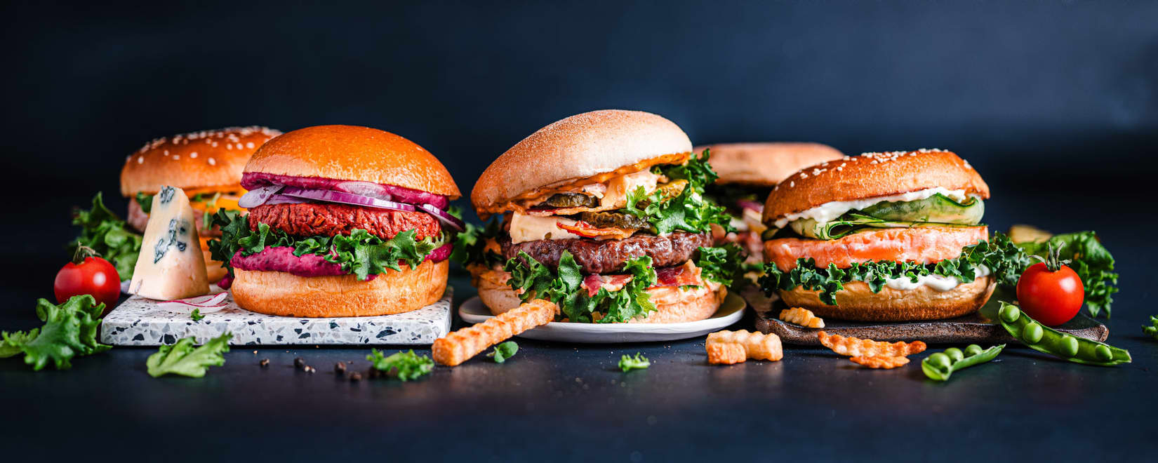 Burger med digg tilbehør | Meny.no