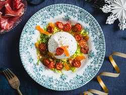 Burrata med parmaskinke og bakte tomater