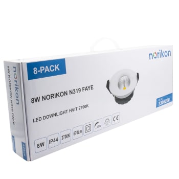8W FAYE N319 LED DOWNLIGHT HVIT 2700K 8-PACK