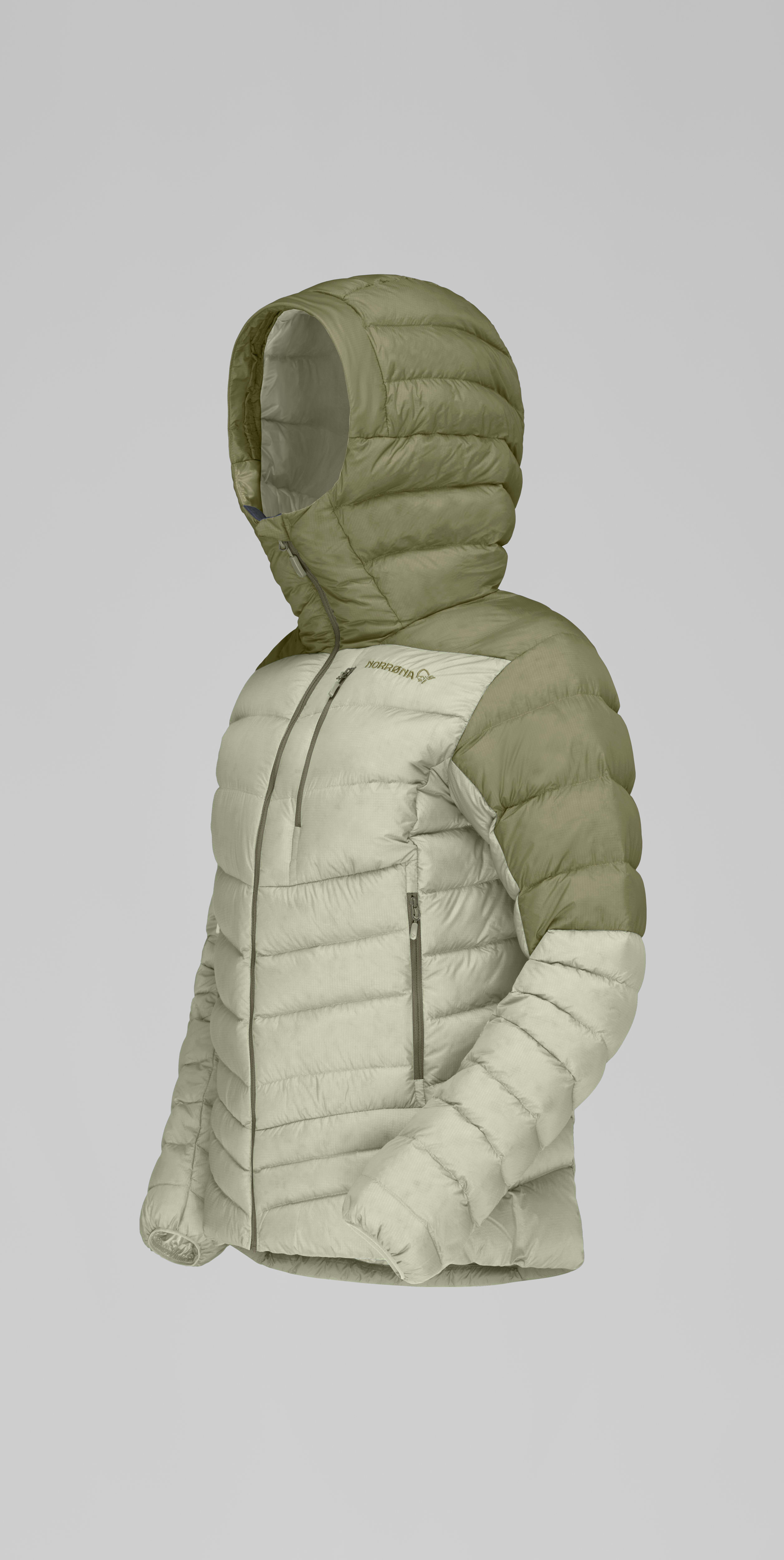 Packshot front left image of lyngen down850 Zip Hood Deep Lichen Green/Desert Sage