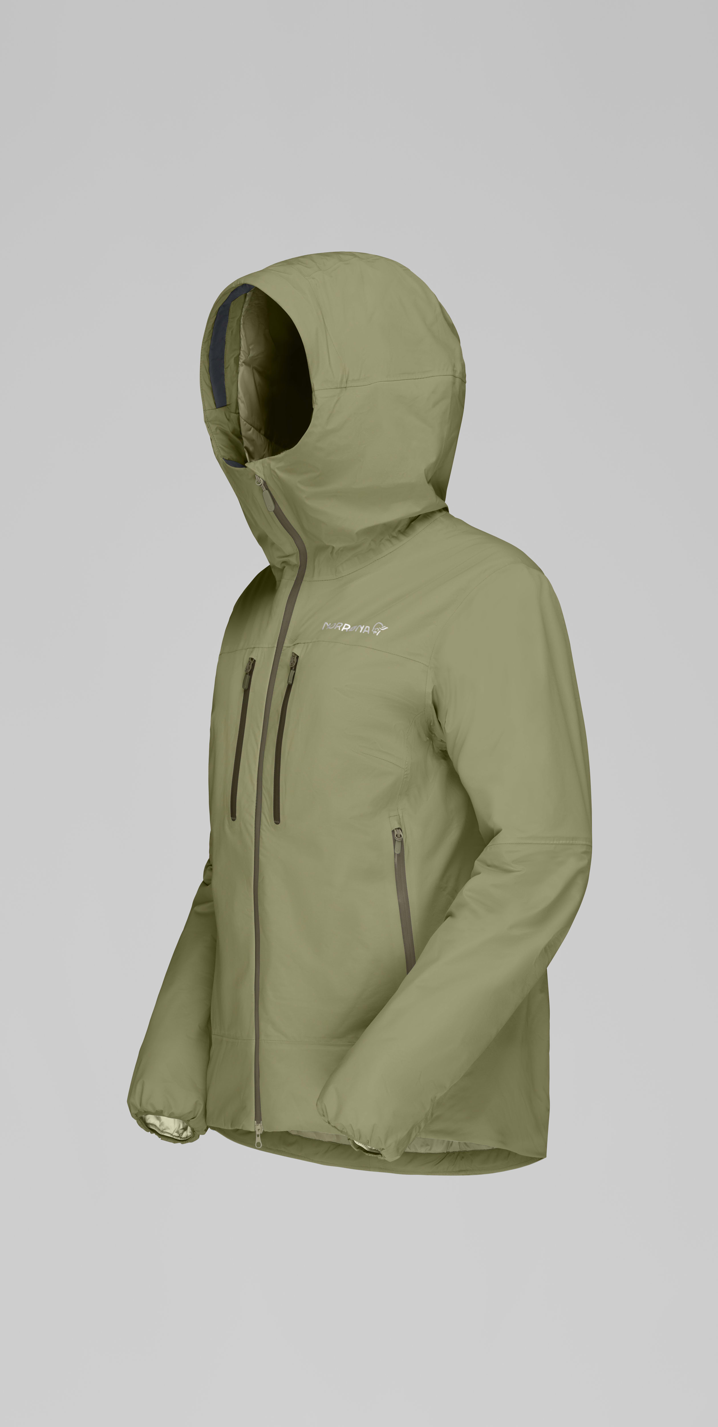 Packshot front left image of trollveggen dri2 thermo60 Zip Hood Deep Lichen Green