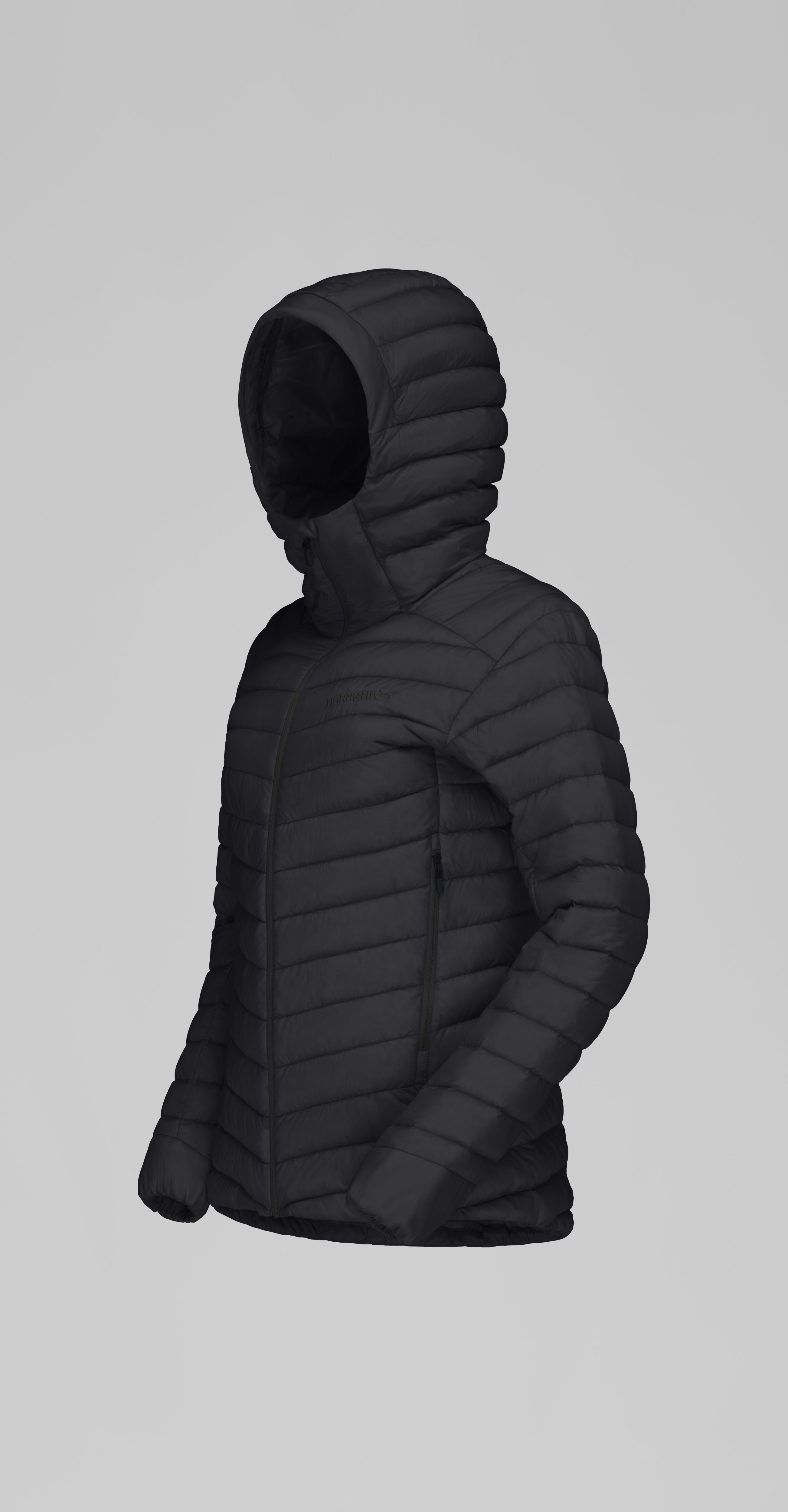 Packshot front left image of trollveggen down850 light Zip Hood Caviar Black