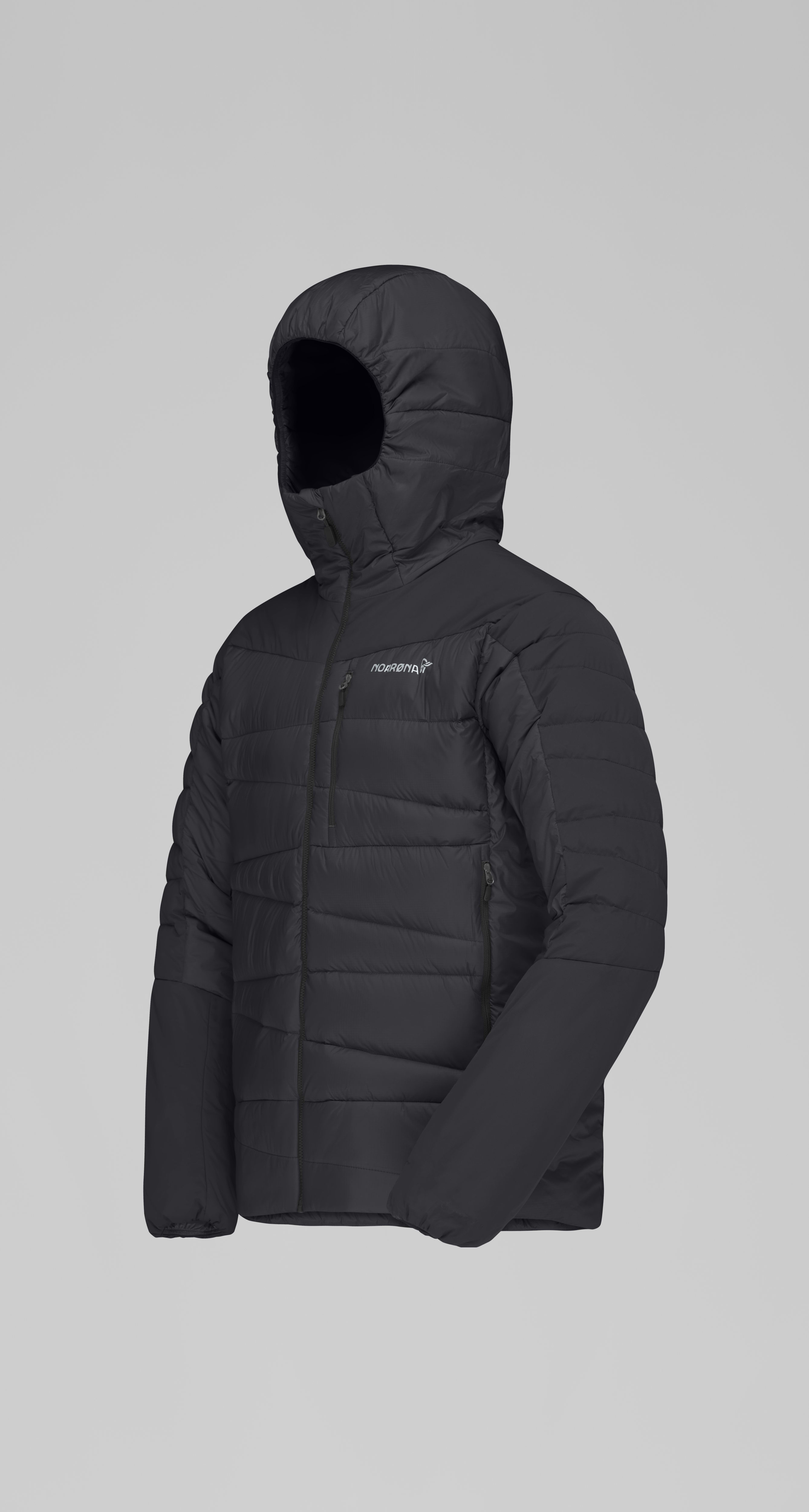 Packshot front left image of falketind down700 Zip Hood Caviar Black