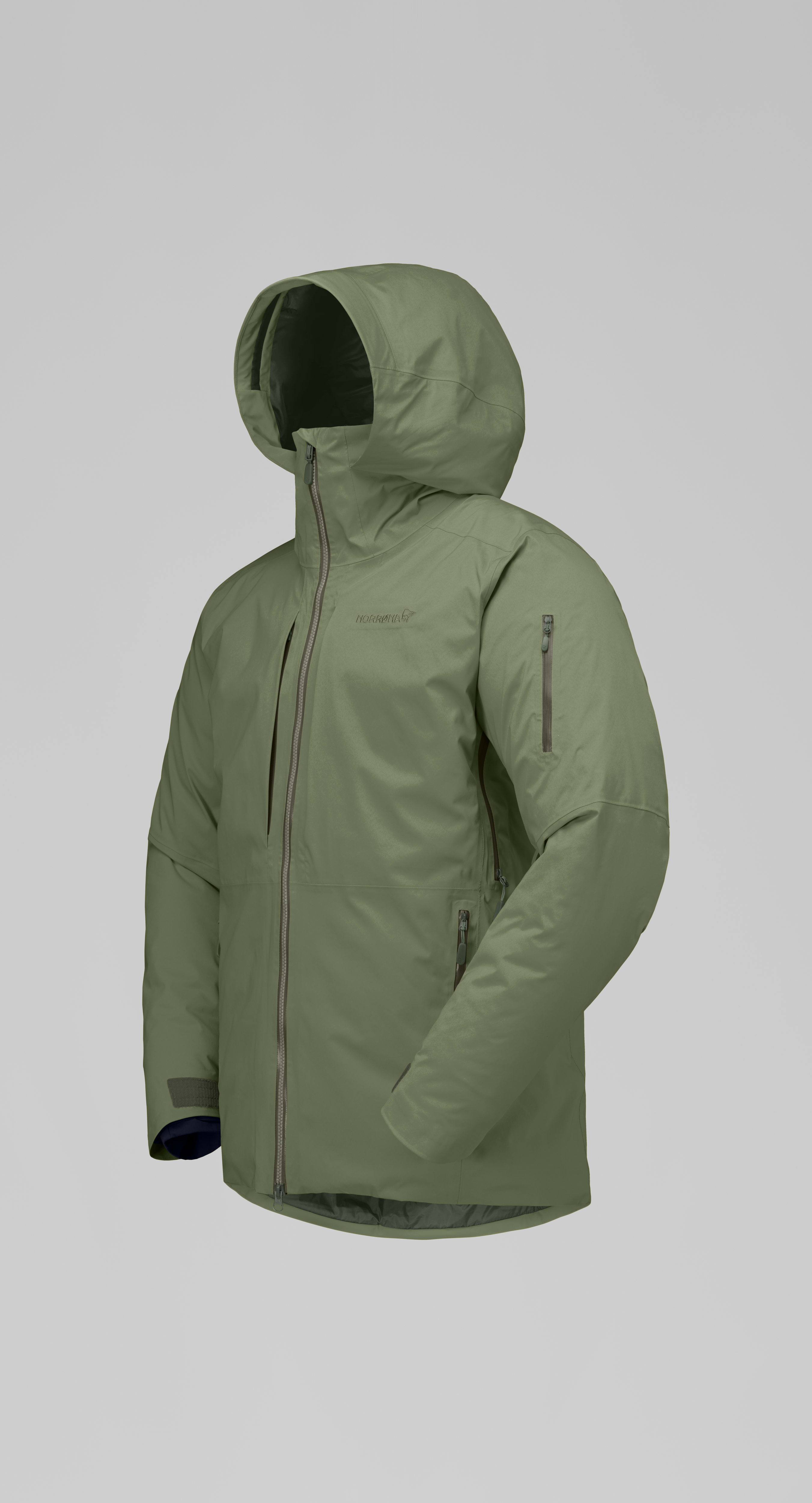 Packshot front left image of lofoten Gore-Tex down800 Jacket Deep Lichen Green